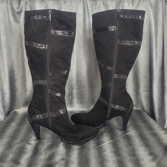 Impo Side Zip-up Mid-calf/Knee-hi Heels black Boots Santana Faux Suede Size 8.5M - Picture 9 of 15